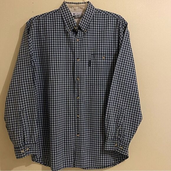 Columbia Sportswear Co. Button Down Long Sleeve Pocket Men’s XL Gray Blue Check - Picture 1 of 10